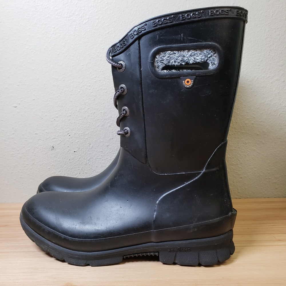 Bogs Amanda Plush Waterproof Rain Boots Black Faux Fur Lined Warm Granola Girl